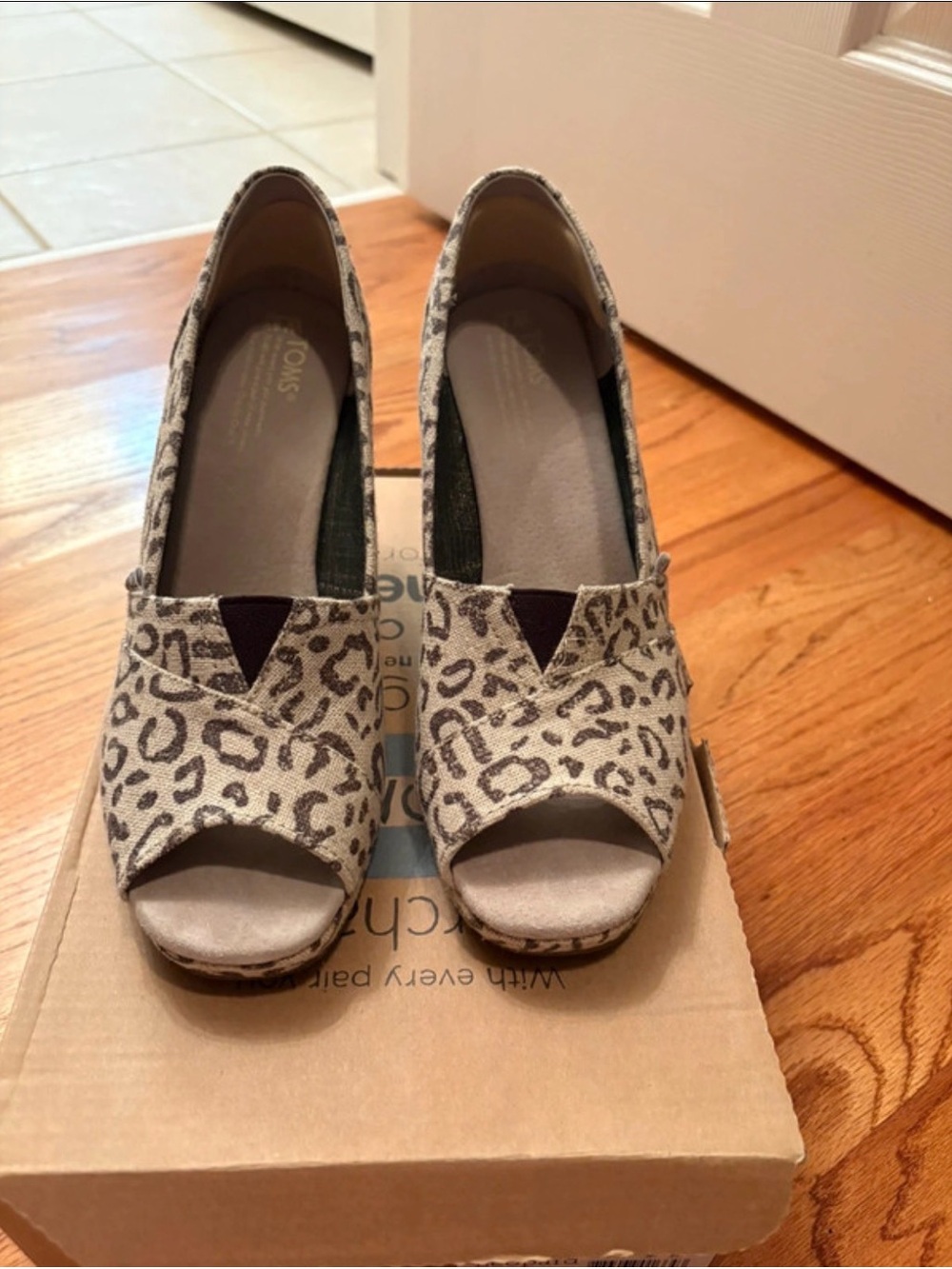 TOMS Leopard Print Open-Toe Wedge Pumps
